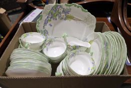 Early 20th century Paragon part tea service decorated with white and purple flowers, with leaves