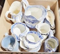 Large collection of 19th century and later blue and white ceramics including Davenport jug, Abbey