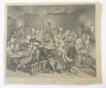 William Hogarth engravings, six plates from the Rakes Progress 1735, plate 8 'The Madhouse', plate 7