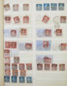 GB stamps: Mint and used QV-QEII issues in yellow stock-book including imperforate 1d reds and 2d
