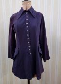 Ossie Clark for Radley, a purple/blue crepe shirt style tunic, broad collar, button fastening with