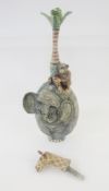 Amanda Popham, earthenware elephant vessel (with two stoppers), signed and dated 2016, 30cm high x
