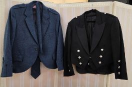 Gent's kilt suit to include kilt, black dress jacket with matching waistcoat and silver-coloured