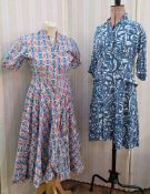 Selection of 1950's dresses to include a poplin shirt dress, full skirt, patterned with orange