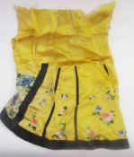 Part of a Chinese silk skirt with an embroidered panel, with peonies and butterflies, other