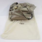 Gold coloured leather bag, labelled inside 'Chloe' - braided and patent leather loop handles, gilt
