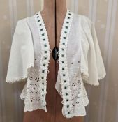 A white cotton and embroidery anglaise blouse labelled Marisa Martin of Knightsbridge, detailed with