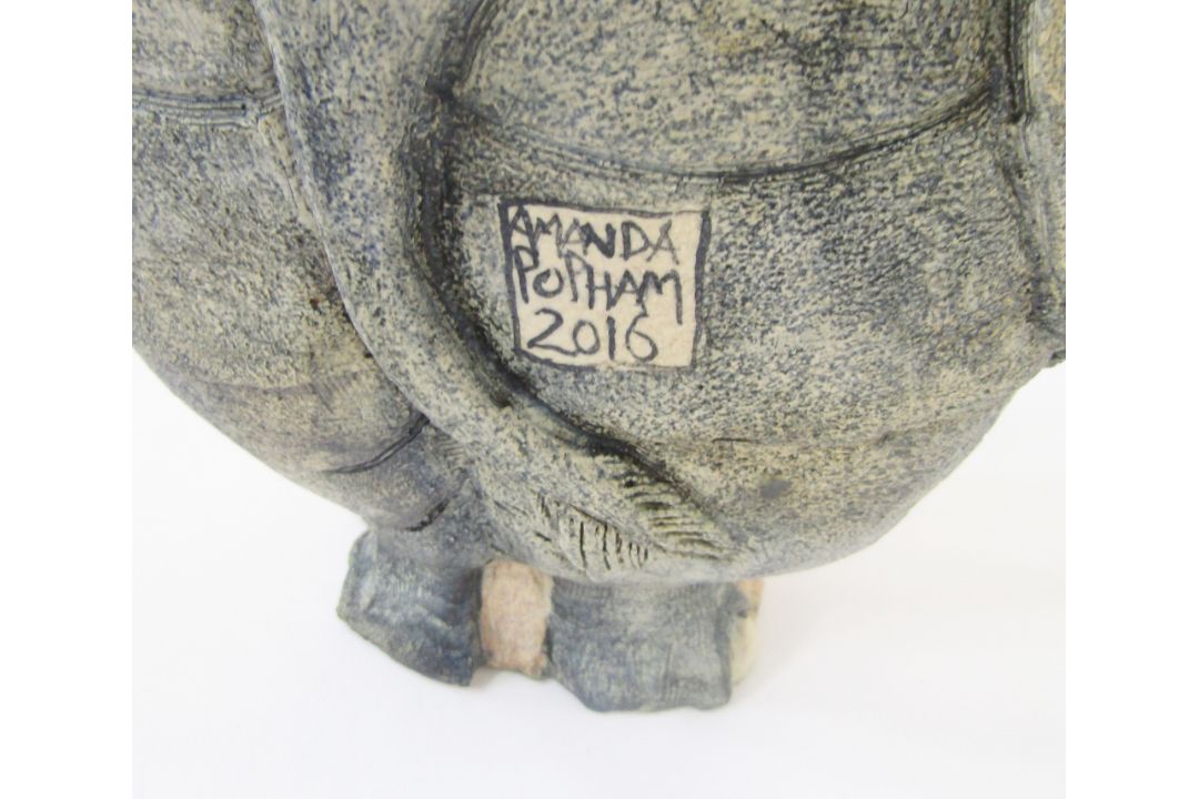 Amanda Popham, earthenware rhino vessel with bird stopper, signed and dated to reverse 2016, 30cm - Image 3 of 3
