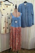 Denin and crepe pinafore dress labelled Florentia, a Levis large denim shirt, collarless, a