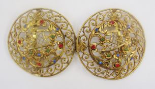 [Louis Wolfers] gilt metal buckle, circular, with central floral design of flowers in a basket and