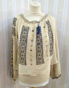 A 1920's muslin embroidered peasant style blouse, this could be continental, embroidered petite