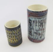 Poole Delphis cylindrical vase with incised line decoration, in shades of blue and red, cylindrical,