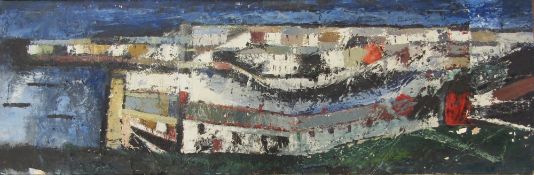 Jack Pender (1919-1998) Oil on board Coastal town with harbour, probably Cornwall, signed and