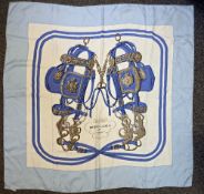 HERMES silk scarf - Brides de Gala  designed by Hugo Grygkar - blues on a white ground, creased