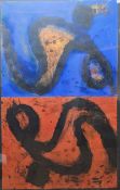Unattributed  Two modern abstract pictures in red and blue, 110cm x 69cm (please note VAT will be
