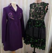 Miu Miu princess style purple coat, empire waist, full skirt, appliqued detail to the front and onto