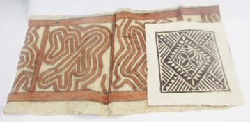 Papua New Guinea tapa - bark cloth, three pieces, small piece 37 x 40.5 approx, medium piece 98 x