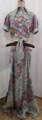 1970's, a cotton maxi skirt with Liberty style print, and a matching blouson top, short puff