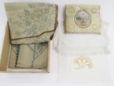 Two linen embroidery cloths, printed with an embroidery pattern (not yet embroidered), one with a