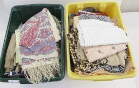 Large quantity of textiles to include two modern patchwork quilts, a printed paisley shawl, a mid-