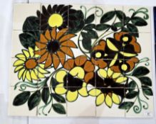 Three Carter's-Pilkington tiled picture panels, comprising: six tiled panel painted with a fish in