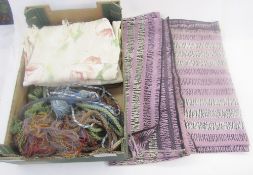 Various assorted curtain tie-backs with tassels, passementerie, a pair of purple and black and white