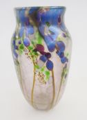Norman Stuart Clark glass vase, with iridescent decoration, shouldered and tapering, 14cm high.