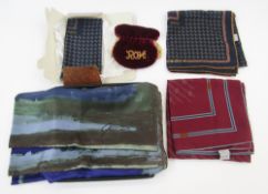 Boxed Gucci silk scarf with original black tissue paper, the scarf in shades of brown, blue and