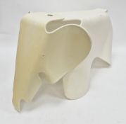 Charles and Ray Eames white plastic elephant stool, with Charles and Ray Eames button label to top