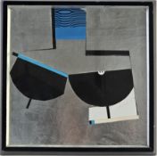 Jack Pender (1919-1998)  Collage, paper on silvered ground  Two boats, signed and with address