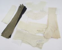 Pair of silk stockings, a pair of wool patterned stockings labelled British Make - Spliced Toes