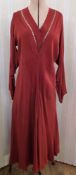 A selection of 1930's/40's crepe dresses to include a rust coloured day dress, bias cut with drawn