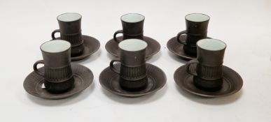 Jens Quistgaard for Dansk Designs, set of six IHQ Flamestone coffee cups and saucers