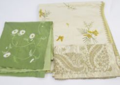 Three various textiles to include antique embroidered silk table runner, embroidered in bullion