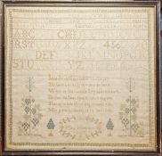Sampler with the verse 'Jesus the Children's Faithful Friend in Part...', alphabet, trees of life,