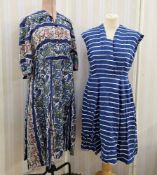 Selection of mid-century dresses to include pale brown shirt dress with three-quarter length sleeves