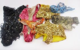 A vintage squirrel stole and a quantity of fancy dress items, chiffon, sequins, lame, etc. (1 box)