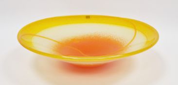 Large Svaja centrepiece glass bowl/charger, decorated with orange swirl and mottled orange centre on