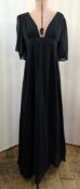 A black crepe and chiffon maxi dress labelled Ossie Clark for Radley size 14, deep 'V' neck with