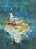 Mojiri (Filipino)  Oil on canvas Abstract scene of village on hillside, inscribed verso (Filipino 45