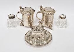 Pair of Norwegian silver mustard pots by Marius Hammer, Bergen, stamped 1887, modelled as a