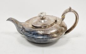 William IV silver teapot by Joseph & John Angell, London 1835 of plain circular form with moulded