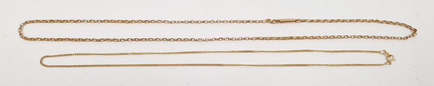 Two yellow metal necklaces including fine chain stamped 14k, approximate weight 1.8 grams and