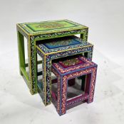 Kare Design nest of three tables, each painted a different colour being green, blue and pink and