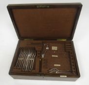 Early 20th century Walker & Hall silver-plated canteen, in two tiers, including a soup ladle, spoons