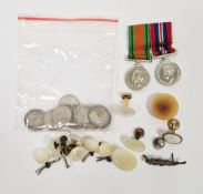 Pair of 9ct yellow gold studs, 0.9 grams together with twenty pre-1942 three pence coins, World