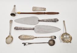 Silver tea strainer by Cooper Brothers & Sons, Sheffield 1966, a silver candlesnuffer of conical