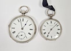 Silver open-faced pocket watch, the enamel dial with subsidiary seconds dial and a Swiss 875
