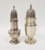 Edwardian silver sugar caster, Birmingham 1908, marks rubbed, of panelled octagonal baluster form