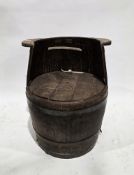 Early 20th century coopered oak barrel chair made from the salvaged timbers of HMS Ganges, brass-